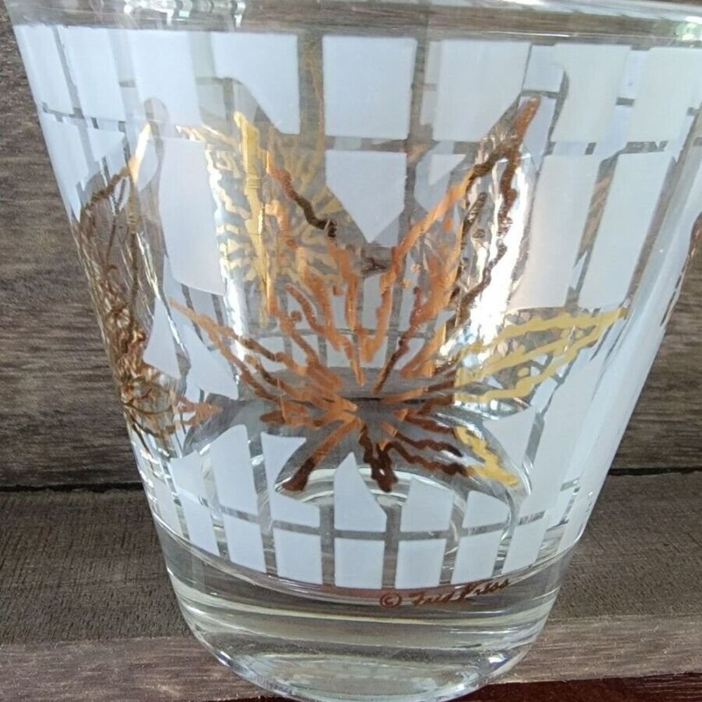 Vintage FRED PRESS 8oz Tumbler Rocks Glass Barware Mid Century w Gold Trim (LF)